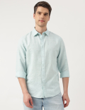 Linen Blend Micro Spread Collar Shirt
