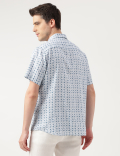 Linen Blend Printed Spread Collar Shirt