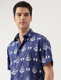 Linen Blend Printed Spread Collar Shirt