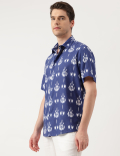 Linen Blend Printed Spread Collar Shirt