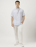 Relaxed Fit Linen Blend Striped Shirt