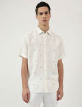 Relaxed Fit Linen Blend Embroidered Shirt