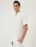 Relaxed Fit Linen Blend Embroidered Shirt