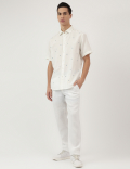 Relaxed Fit Linen Blend Embroidered Shirt