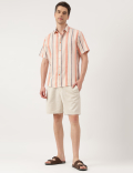 Linen Blend Striped Spread Collar Shirt