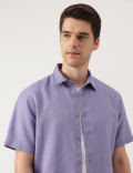 Linen Blend Floral Spread Collar Shirt