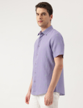Linen Blend Floral Spread Collar Shirt
