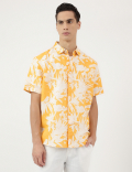 Relaxed Fit Linen Blend Tropical Shirt