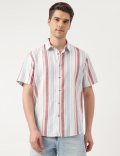 Linen Blend Striped Spread Collar Shirt