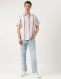 Linen Blend Striped Spread Collar Shirt