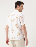 Linen Blend Floral Spread Collar Shirt