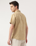 Linen Blend Printed Spread Collar Shirt