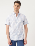 Pure Cotton Leaves Spread Collar Shirt