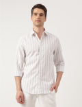 Pure Cotton Striped Spread Collar Shirt