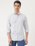 Pure Cotton Striped Spread Collar Shirt