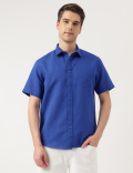 Linen Blend Solid Spread Collar Shirt