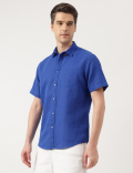 Linen Blend Solid Spread Collar Shirt
