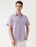 Linen Blend Solid Spread Collar Shirt