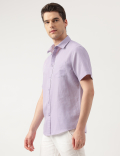 Linen Blend Solid Spread Collar Shirt