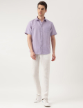 Linen Blend Solid Spread Collar Shirt