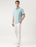 Linen Blend Solid Spread Collar Shirt