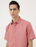 Relaxed Fit Linen Mix Spread Collar Shirt