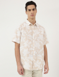 Relaxed Fit Linen Mix Spread Collar Shirt