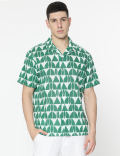 Relaxed Fit Linen Mix Geometric Print Shirt
