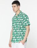 Relaxed Fit Linen Mix Geometric Print Shirt
