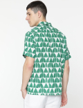 Relaxed Fit Linen Mix Geometric Print Shirt