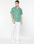 Relaxed Fit Linen Mix Geometric Print Shirt