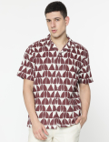 Relaxed Fit Linen Mix Geometric Print Shirt