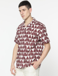 Relaxed Fit Linen Mix Geometric Print Shirt