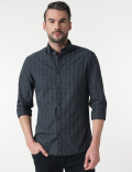 Pure Cotton Check Button Down Collar Shirt