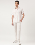 Linen Blend Striped Spread Collar Shirt