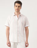 Linen Blend Striped Spread Collar Shirt