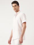 Linen Blend Striped Spread Collar Shirt