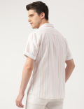 Linen Blend Striped Spread Collar Shirt