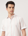 Linen Blend Striped Spread Collar Shirt
