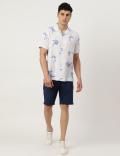 Linen Mix Printed Spread Collar Shirt