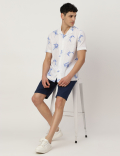 Linen Mix Printed Spread Collar Shirt