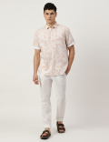Linen Mix Printed Spread Collar Shirt