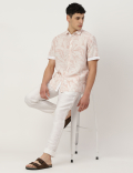 Linen Mix Printed Spread Collar Shirt