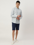 Linen Mix Striped Spread Collar Shirt