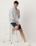 Linen Mix Striped Spread Collar Shirt