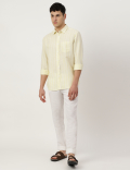 Linen Mix Striped Spread Collar Shirt
