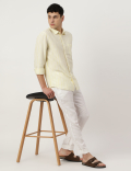 Linen Mix Striped Spread Collar Shirt