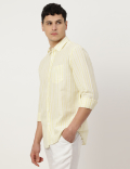 Linen Mix Striped Spread Collar Shirt
