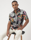 Linen-Blend Floral Printed Shirt