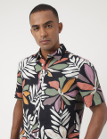 Linen-Blend Floral Printed Shirt